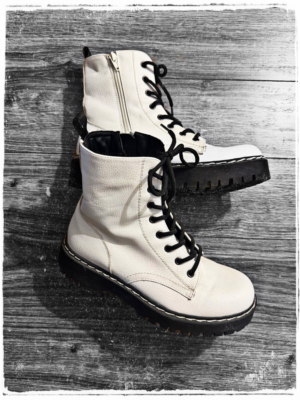 Sincerly Jules White Combat Boots with Black Laces
